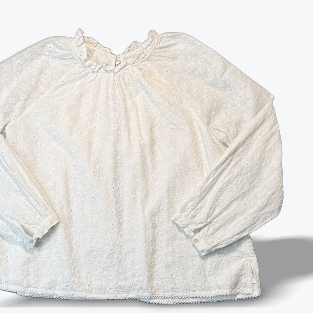 Cleobella White Eyelet Cotton‎ Blouse Open Back Tie Floral Embroidery Small